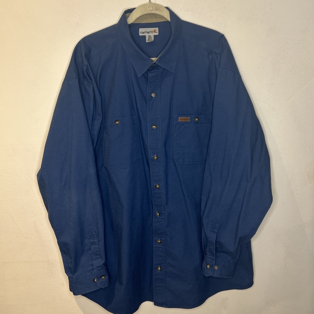 Carhartt Mens Shirt 2XL 2 Patch Pockets Long Sleeve Cotton Polyester Blue